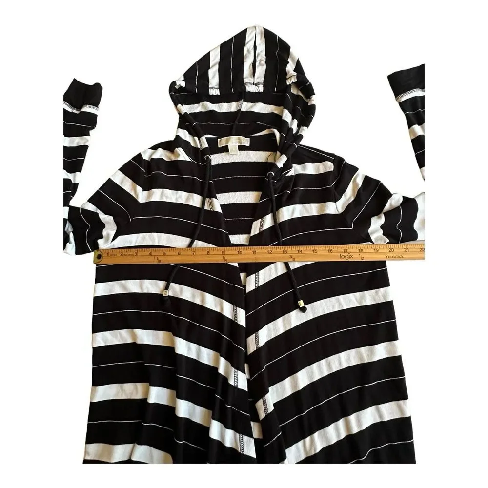 Michael Kors Womens‎ long sleeve hood cardigan black white Small viscose stretch